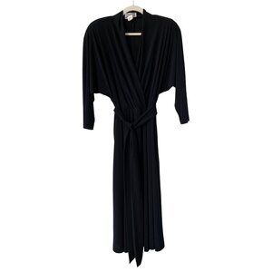 Vintage 70s Frances Henaghan Faux Wrap Belted Maxi Dress Size 12 Black Witchy